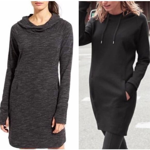 Athleta Power Down Black Heather‎ Hoodie Dress XS - Picture 1 of 11